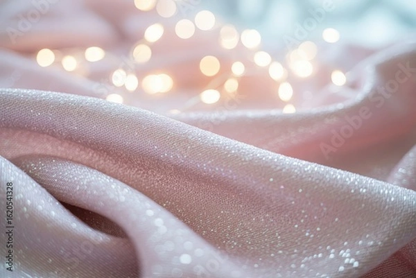 Obraz Soft pink fabric sparkles with bokeh lights, creating a luxurious and romantic background