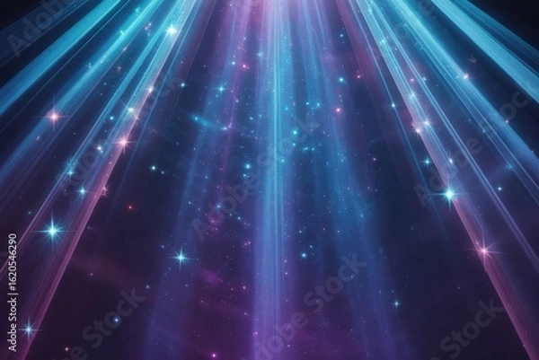 Obraz Rays of light and sparkling stars create an abstract cosmic background in space