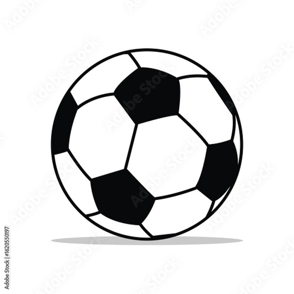 Fototapeta Flat simple vector football illustration. A black and white silhouette soccer ball isolated on transparent background minimal round shape clipping circle path game sport icon