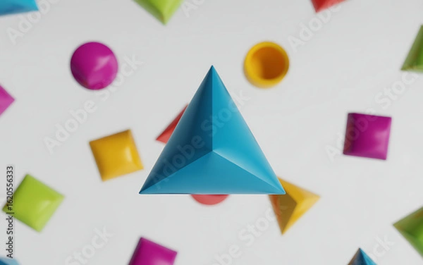 Fototapeta Vibrant geometric shapes floating against a white background