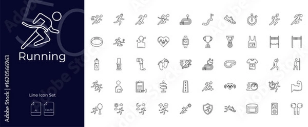 Fototapeta Running Line Editable Icons set. Vector illustration in modern thin line style of Running icons: man, shoe, foot, etc