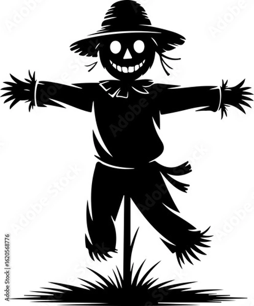 Fototapeta black silhouette vector of a scarecrow standing in a field