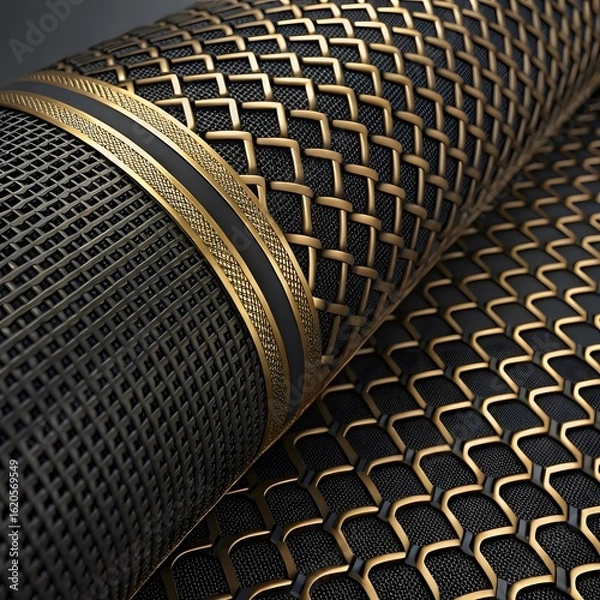 Obraz Luxurious black and gold textured fabric rolls