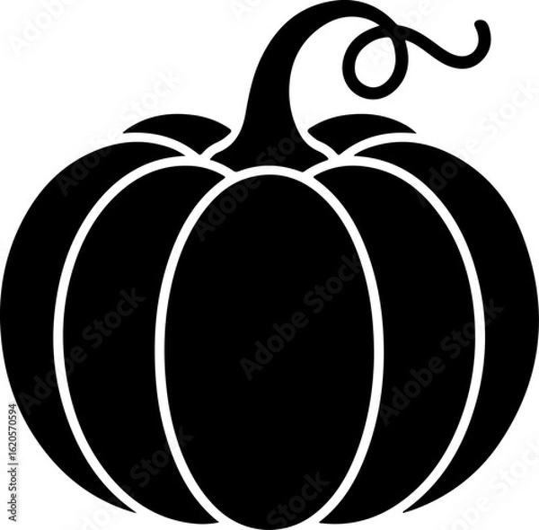 Fototapeta black silhouette vector of a single pumpkin with a curled vine on top