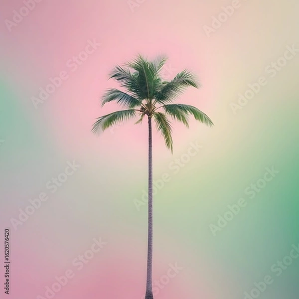 Obraz Solitary palm tree against a softly colored gradient sky
