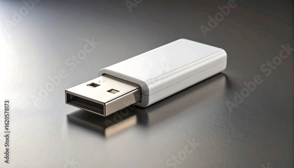 Obraz White Usb Flash Drive On Reflective Surface