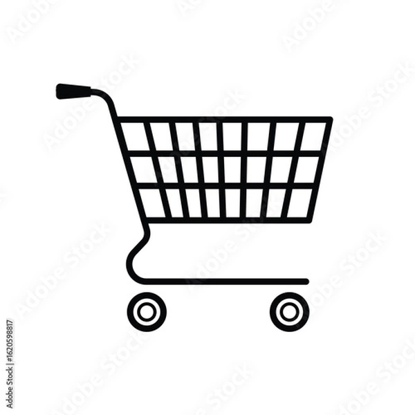 Obraz Black and white vector illustration of a shopping cart icon with outline style representing e-commerce buy now retail sale store checkout and online shopping concept isolated on white background