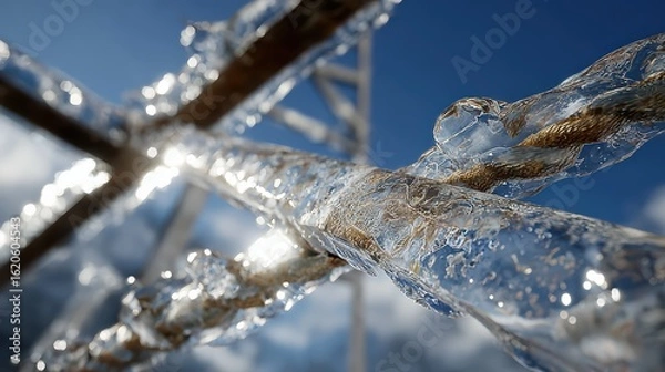 Fototapeta icing on metal structures of high-voltage power lines