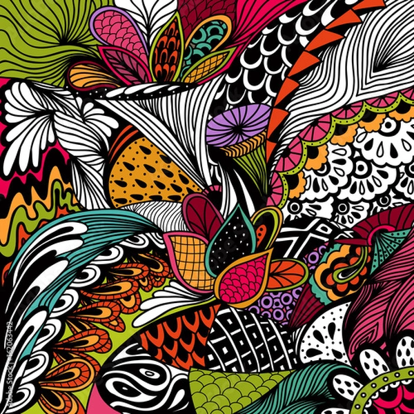 Obraz Vector hand drawn doodle background with abstract flowers