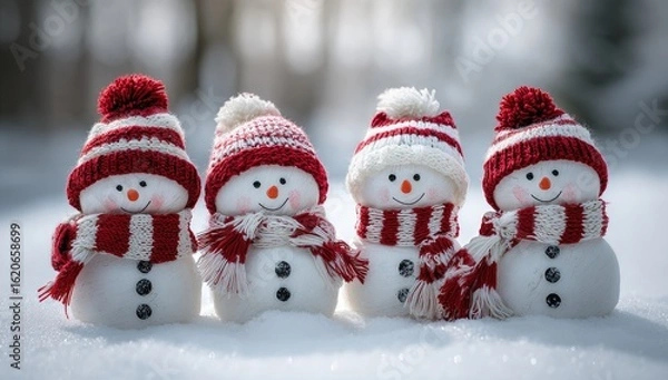 Obraz Four snowmen in winter scene