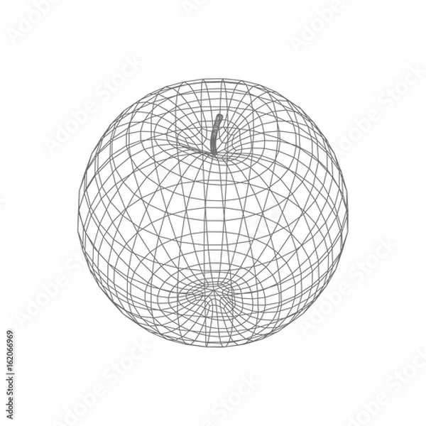 Obraz 3d wireframe apple on white background. Vector illustration