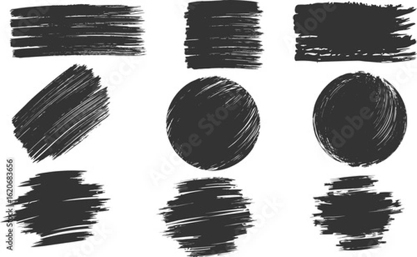 Fototapeta Black set of grunge paint brush, ink brush, brush strokes, brushes, lines, frames, box, grungy. Grungy brushes collection. Brush stroke paint boxes on white background