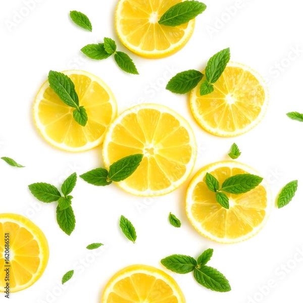 Fototapeta Freshly cut lemon slices with vibrant yellow flesh arranged on clean surface for citrus freshness  
