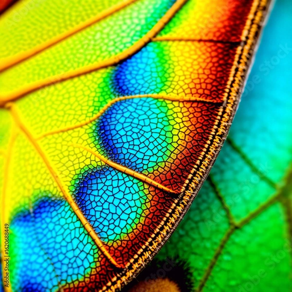 Fototapeta Macro photo of butterfly wing in vivid colors showing intricate scale patterns  