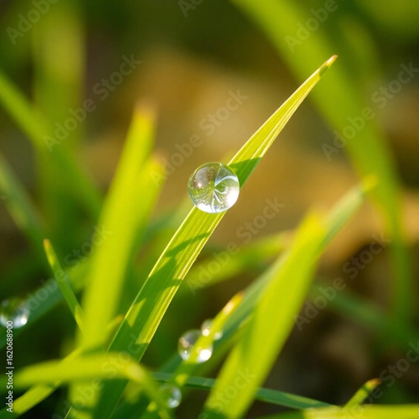 Fototapeta Closeup of water droplets with light reflections creating a clean minimal aesthetic  