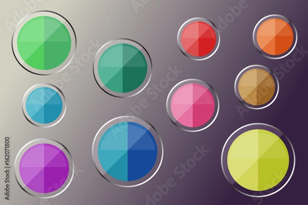 Fototapeta colorful glass circle.  sphere icons in green,blue,purple,red,pink,orange,brown,yellow.  Set of multicolored glass buttons with shadows. Illustration vector EPS10.