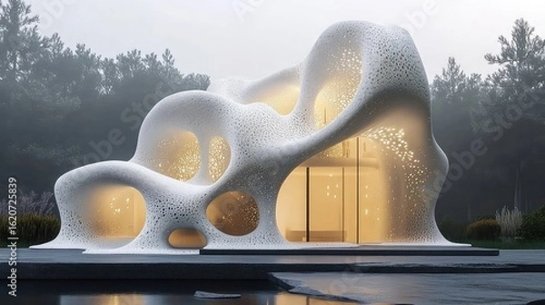 Obraz 3D printed architectural structures showcasing sustainable design, advanced digital fabrication, modular construction techniques, and futuristic urban innovation for modern environments.