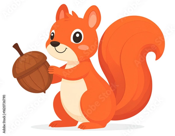 Obraz Cute cartoon squirrel holding an acorn isolated on transparent background