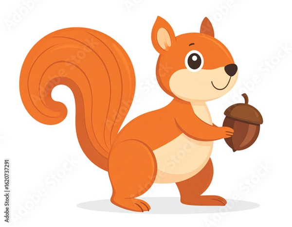 Obraz Cute cartoon squirrel holding an acorn isolated on transparent background