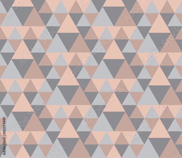 Fototapeta Modern style vector illustration for surface design. Abstract seamless pattern with triangle motif in natural beige and gray colors.