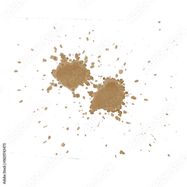 Obraz coffee splat stains on white background, dirty kitchen countertop with stains 