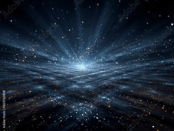Obraz Futuristic Dark Blue Grid Background with Glowing Lines and Starlight Effect, Symmetrical Sci-Fi Digital Space
