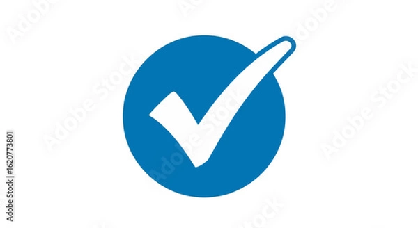 Fototapeta White check mark inside a blue circle, isolated on white background, symbolizing approval or confirmation