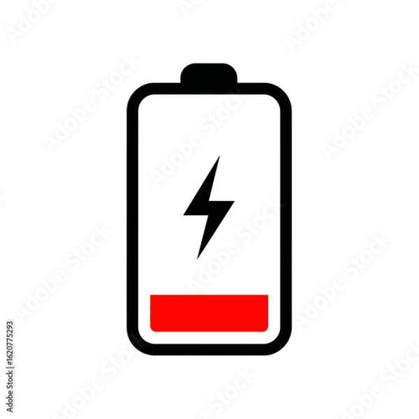 Fototapeta A low battery icon with a red bar indicating the power level is low and needs to be recharged soon
