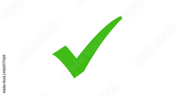 Fototapeta A single green check mark on a white background represents a completed task or a correct choice