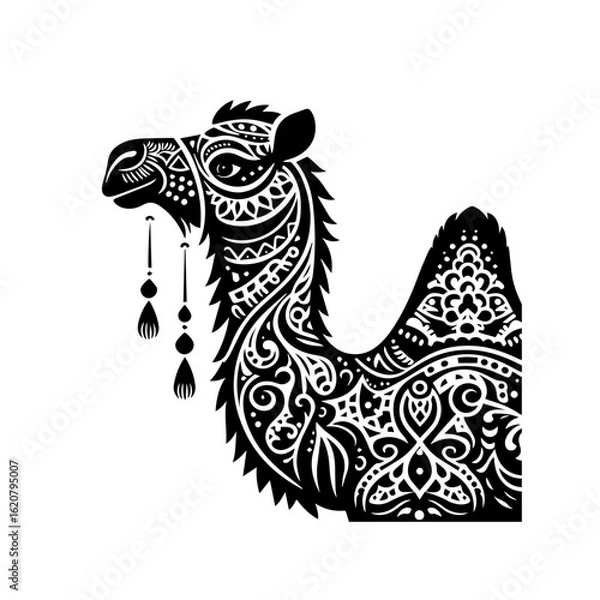 Fototapeta Detailed camel illustration isolated on white background with tribal patterns