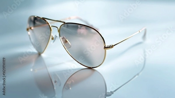 Fototapeta Stylish Aviator Sunglasses Isolated on White Background – Floating Presentation with Light Reflection and Minimal Shadows