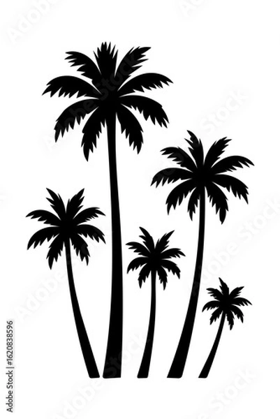 Fototapeta Silhouette of a cluster of palm trees on a white background
