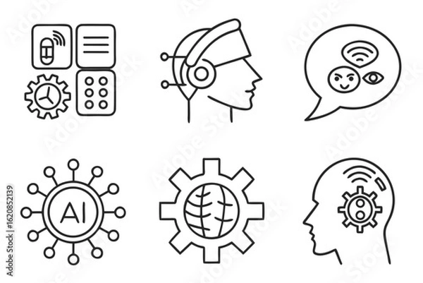 Fototapeta AI Technology Line Icons – Clean Smart Interface Vector Bundle
