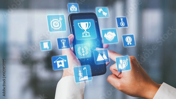 Fototapeta Business achievement involves goal setting, achievement milestones, and achievement recognition. Clear strategies lead to sustained achievement success. Spire