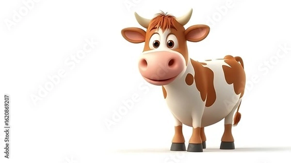 Fototapeta Playful cartoon cow illustration on white background with smiling expression a cute photo