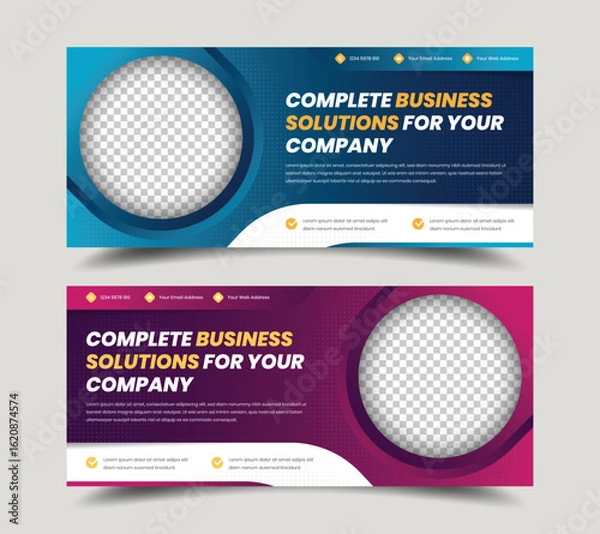 Fototapeta Modern corporate business web banner and social media cover photo template design with image placeholder