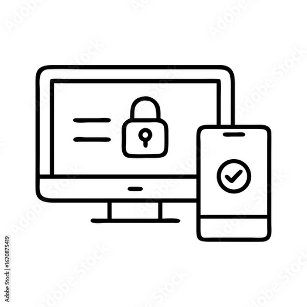 Fototapeta Secure multi factor authentication on computer and mobile phone security system access control