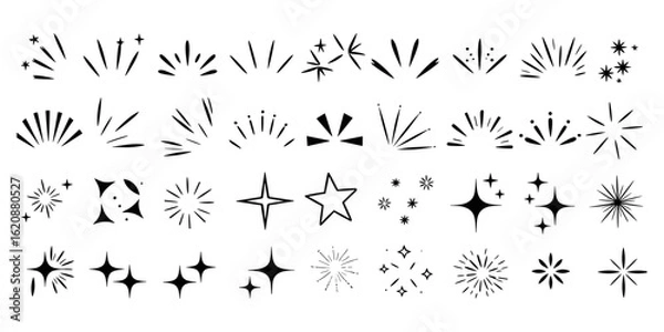Fototapeta Doodle line sparkle, burst lines, and sparkle star icon vector illustration. Perfect for design, decoration, and creative projects with various shapes design.