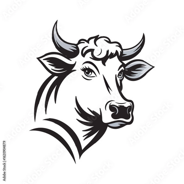 Obraz Cool and dashing cow head logo silhouette vector illustration on white background