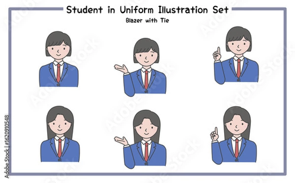 Obraz 制服姿の学生 イラストセット2-1 (ジャケット&ネクタイ) / Student in Uniform, Character Pose Set