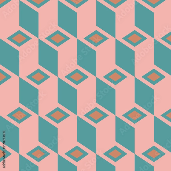 Fototapeta Geometric Pattern with 3D Cubes and Diamonds