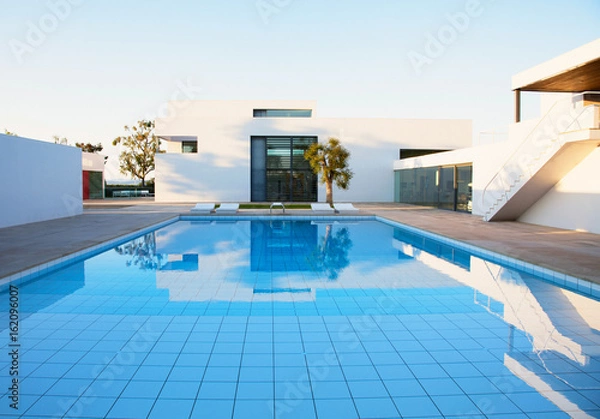 Obraz view of a modern house with pool