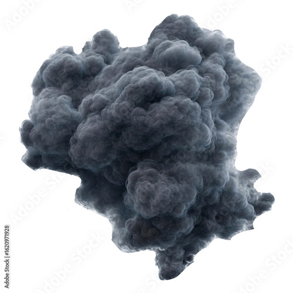 Fototapeta Dark smoke cloud isolated on transparent white background, clipping path