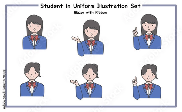 Fototapeta 制服姿の学生 イラストセット3-5 (ジャケット&リボン) / Student in Uniform, Character Pose Set