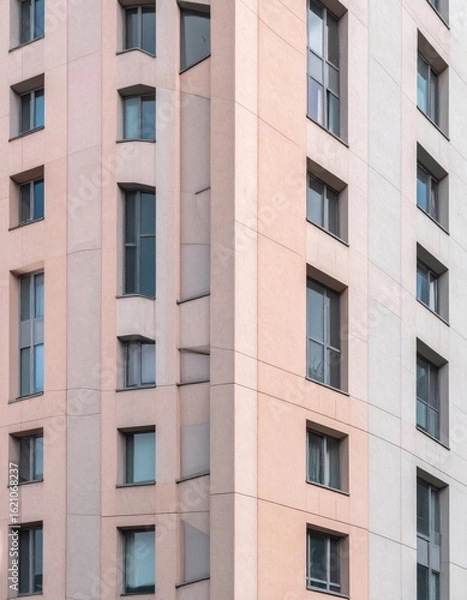 Fototapeta Exterior View of Highrise Residential Building with Many Windows During Daytime