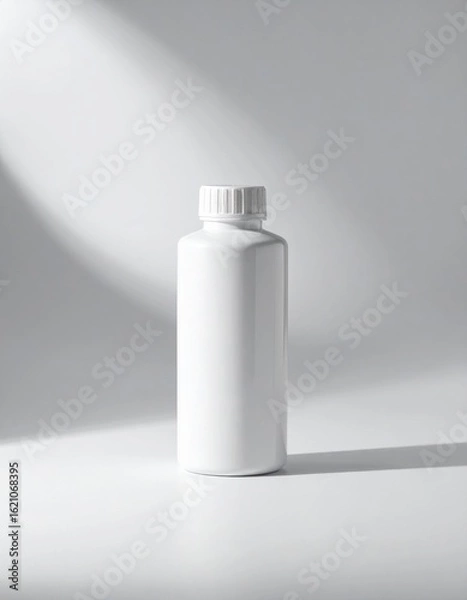 Fototapeta White Plastic Bottle with Cap on White Background in Bright Studio Lighting