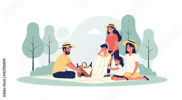 Fototapeta Happy Family Enjoying a Picnic in the Park on a Sunny Day