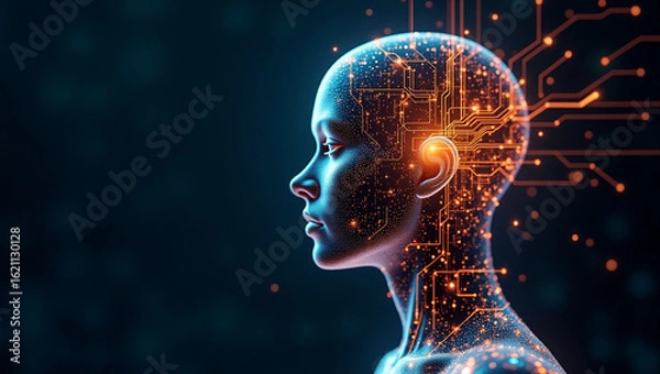 Fototapeta Artificial intelligence digital human head concept futuristic technology brain connection