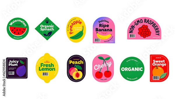 Fototapeta Collection of Colorful Fruit and Vegetable Labels for Fresh Produce