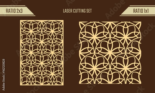 Fototapeta DIY Laser Cutting set. Woodcut Vector Trellis Panel. Plywood Lasercut Eastern Design. Rising Sun seamless pattern for printing, engraving, paper cutting. Stencil lattice ornament.